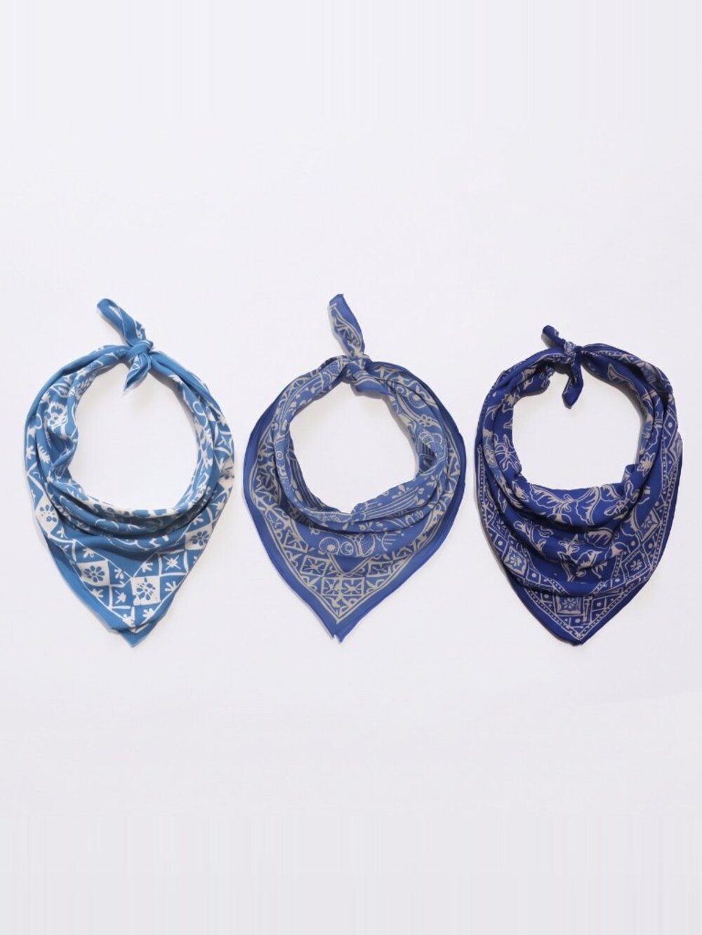 Ocean Blues Trio Batik Bandana Set of 3, Hand Dyed Cotton, Blue